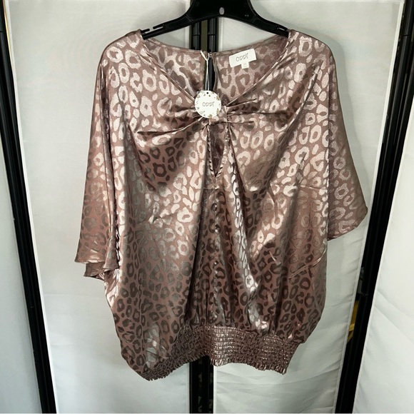 ODDY Leopard Print Satin Blouse - Pink and Gray - Picture 1 of 4